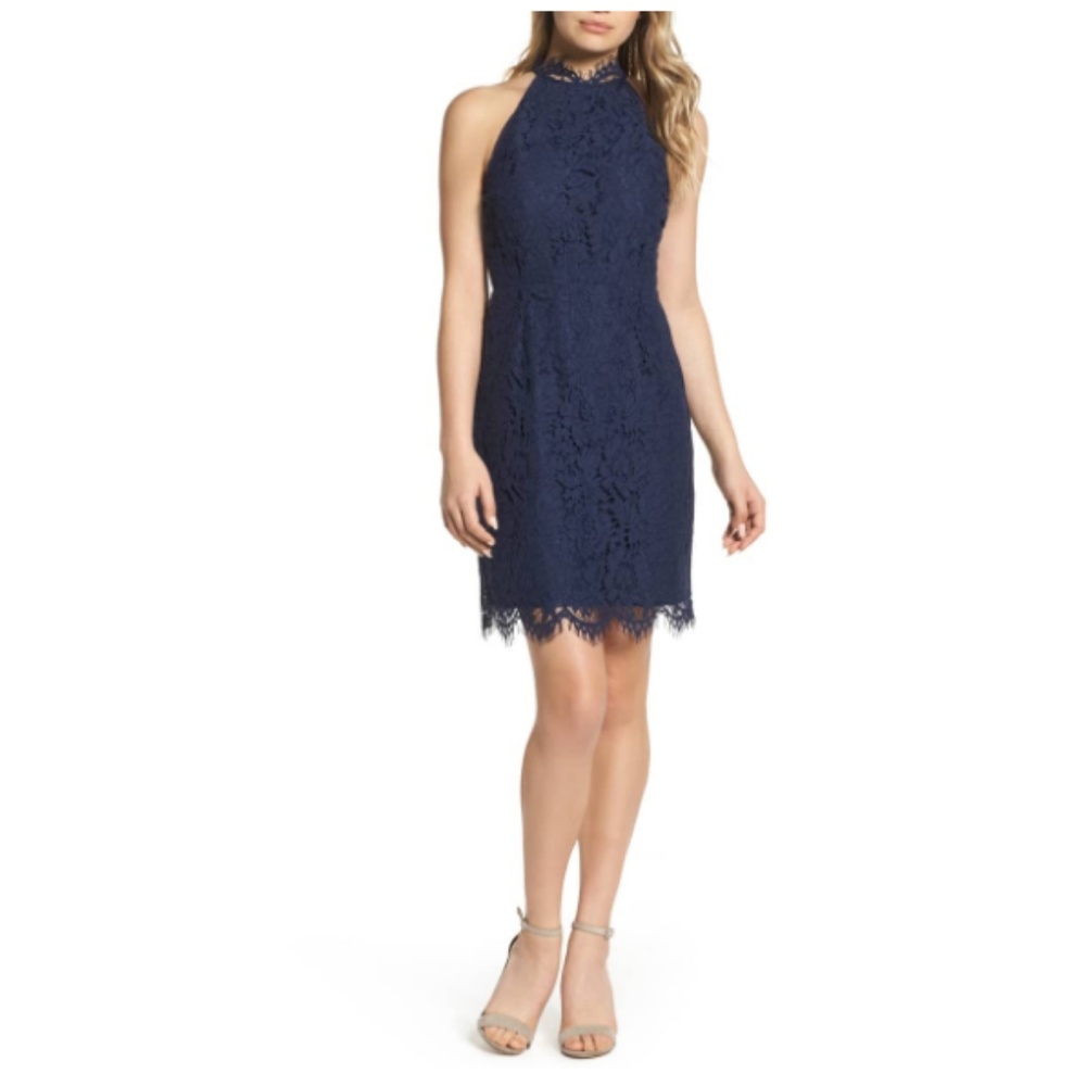 BB Dakota Cara High Neck Lace Cocktail Dress